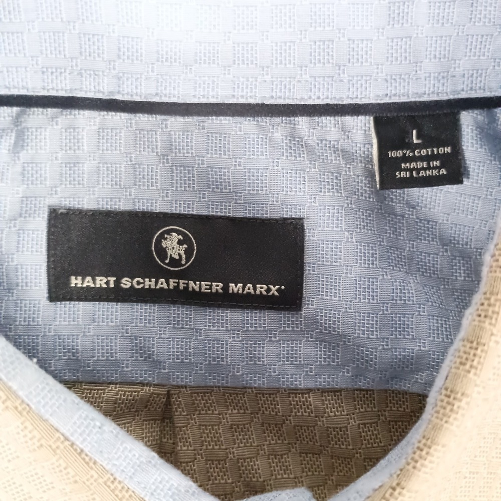Hart Schaffner Marx Large Navy Label Micro-Geometric AOP Mens Luxury Sport Shirt - Picture 6 of 10